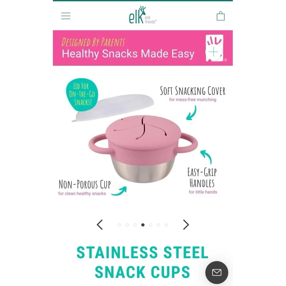 Set of 2 Elk and‎ friends baby/toddler/kids snack cups blush/sage